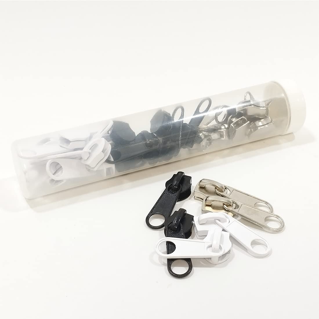 JYC CREATIVE Cursor for Zipper, Tube with 27 Units of Cursors for Zippers, Sliders, Zippers, White, Black, Silver (#10-101332888)