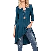 Naggoo Womens 3/4 Sleeve Button V Neck High Low Loose Fit Casual Long Tunic Tops Tee Shirts S-3XL
