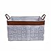 Premium Felt Woven Storage Basket with Leather Trim and Handles | Foldable Box, Durable & Thick Felt, Large Standing Container For Laundry, Bathroom, Baby Toys, Magazines, Food, Closet & More