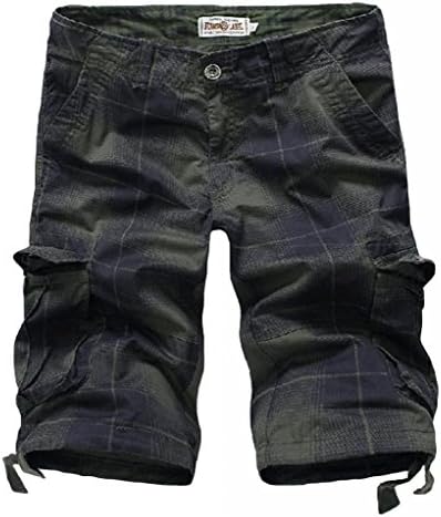 GUSER Men's Summer Check&amp;Plaid Pocket Cargo Cotton Shorts-Straight Fit Army Green 30