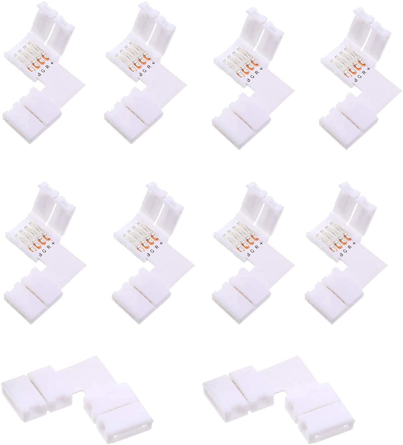 ENQIMAOYI L Shape 4 Pin Right Angle Corner Solderless Connectors 4Pin 10mm LED Light Connector 4pin L Connectors for RGB 3825 (4PIN-10)