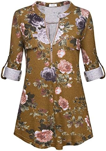 YaYa Bay Vintage Blouses, Fashion Long Sleeve Comfy Loose Fitting Tunic Blouses Large Floral Blouse Tunic Button up Tops