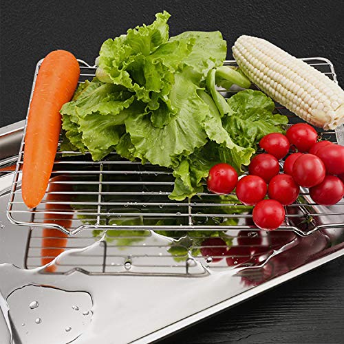 Coobbar Thickened Baking Sheet with Cooking Rack Set, Compact Stainless Steel Baking Pan and Cooling Rack, Heavy Duty Quality & Mirror Finish & Easy Clean & Dishwasher Safe (2 sets, 4 pieces) - Thumbnail 5