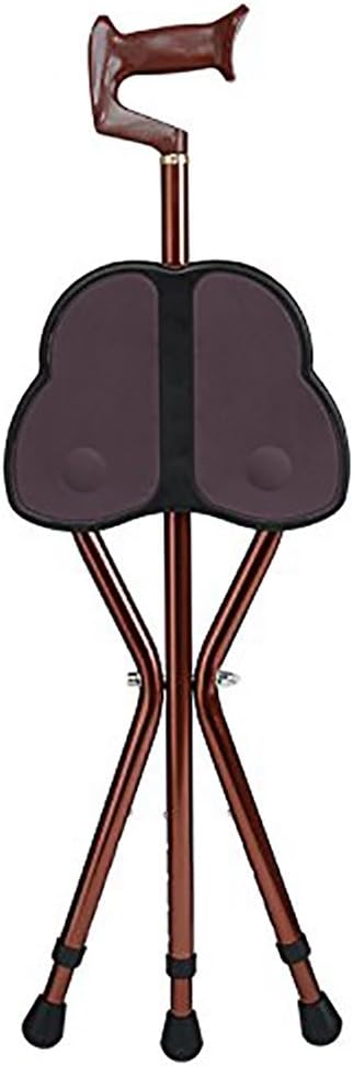 The Elderly Man With A Crutch Stool Tripod Seat Stick Multifunction Telescopic Folding Walking Aid Cane Chair, brown