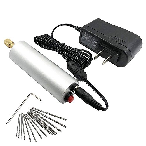 Eyech Mini Micro Electric Aluminum Hand Portable Handheld Drill with 15Pcs Drill Bits -(0.7-1.2mm) New Version Included 2A Power Supply