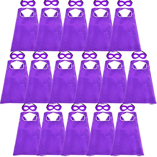 Superhero-Capes for Kids Bulk with Masks - Boys Girls Super-Hero Dress Up Party, 16 Pack (Purple)