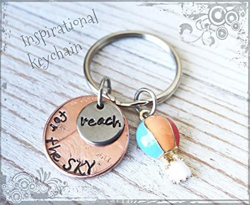Balloon Keychain, balloon gift, Stamped Penny keychain, stamped penny, Penny Keychain, teen jewelry, teen gift, reach for the sky, graduation