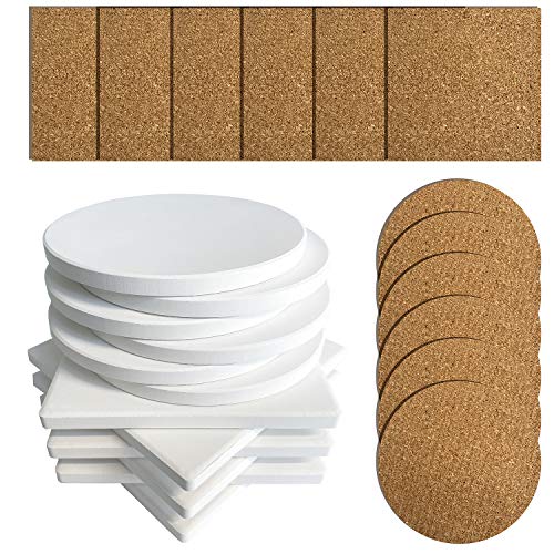 Myboree Blank Ceramic Tiles for DIY Craft Painting Coasters with Cork