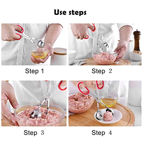 Color Scissor 2 Pcs Meat Baller, Stainless Steel Cake Pop Ice Tongs Meatball Maker with Rubber Grips