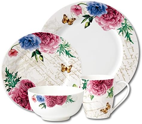 ANCHORAGIE Bone China Dinnerware Set 16-Piece Romantic rose, Service for 4