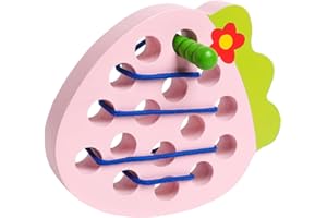 Skrtuan Wooden Lacing Threading Toys Wood Block Puzzle Car Airplane Travel Game Montessori Early Development Fine Motor Skills Educational Gift for 3 4 5 Years Old Toddlers Baby Kids, 1 Strawberry