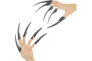 XIAO CHENG MING ZHU 10 Pcs Long Finger Claws ,cuff design Adjustable Black Metal nail rings extension,Halloween articulated hands jewelry fingertip, Cool stuff scary vampire demon Cat Cosplay accessories women costume
