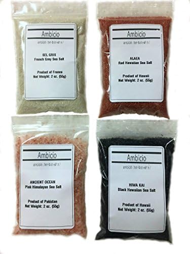 Ambicio Classic Finishing Salt Set in Gift Box: SEL GRIS French Grey-HIWA KAI Black Hawaiian-ALAEA Red Hawaiian-Himalayan Pink (Classic Finishing)