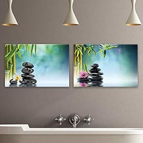 Canvas of Bamboo and Hot Rock Spa Canvas Set|16" x 24" x 2 Panels