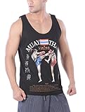 Muay Thai Kick Boxing MMA Mens Black Singlets Tank Tops T-Shirts (XL)
