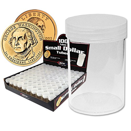 COIN STORAGE TUBES, round plastic w/ screw on tops for S.B.A. / PRESIDENTIAL SIZE DOLLARS (box of 100 tubes) - MADE IN THE USA by BCW