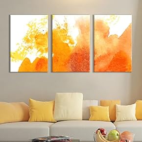 3 Panel Canvas Wall Art - Orange Colored Multi-Splattered Watercolor Painting - Giclee Print Gallery Wrap Modern Home Art Ready to Hang - 16"x24" x 3 Panels