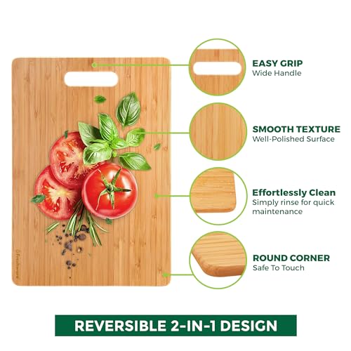 Freshware Bamboo Cutting Boards for Kitchen [Set of 3] Wood Cutting Board for Chopping Meat, Vegetables, Fruits, Cheese, Knife Friendly Serving Tray with Handles