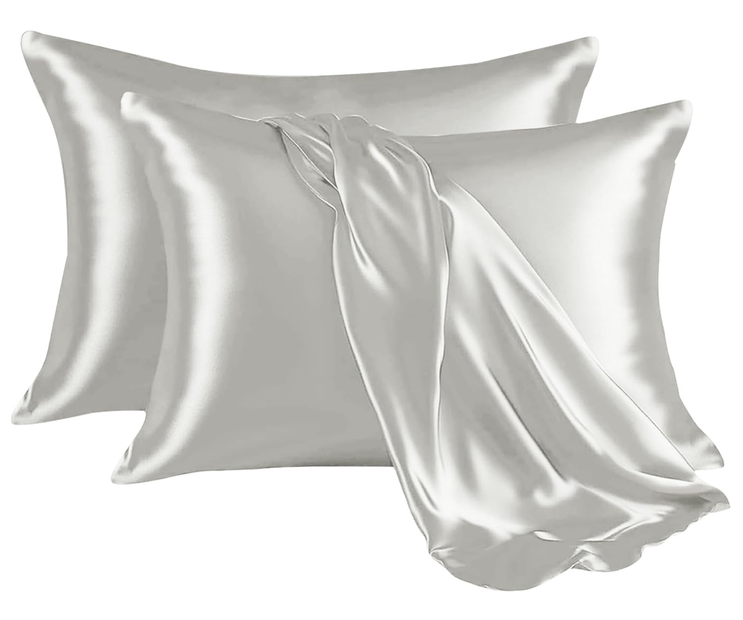 Hafaa Satin Silver Pillow Cases 2 Pack Soft as Silk Pillowcase for Hair and Skin With Envelope Closure Design Standard Size (50x75 cm) Pillow Covers, Gifts for Women