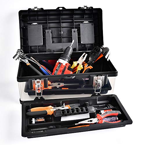 GANCHUN 16-Inch Metal Toolbox, Stainless Steel Tool Box Tool Organizer - Thumbnail 4