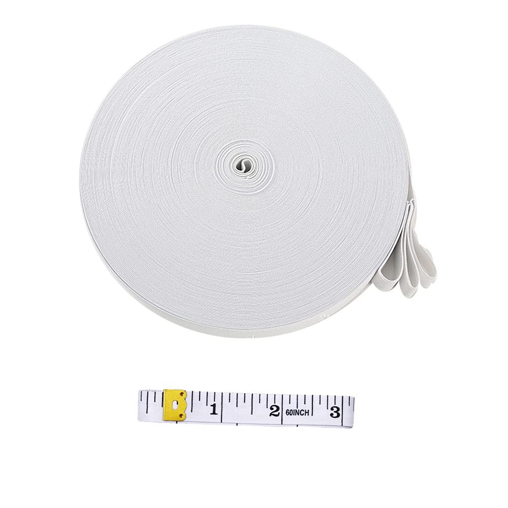 XINGSUI 10M Knitted Elastic Band, 2CM Wide White Flat Knitted Elastic Band, Used for Sewing, Household DIY Crafts, Clothing, Belts, Bedspreads