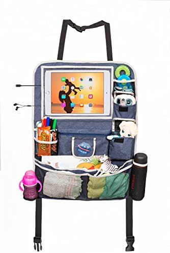 Huge multi-pocket backseat car organizer with touch screen tablet holder (iPAD and Android up to 12.9"). Also fits baby strollers.
