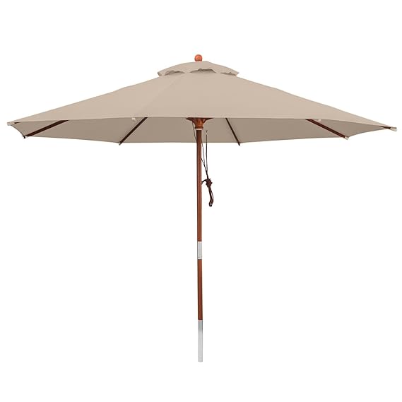 anndora 35003 Sonnenschirm, dunkelnatur, 350 cm rund, Gestell Holz, Bespannung Polyester, 13.5 kg