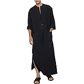 YAOHUOLE Kaftan for Men Long Sleeve Muslim Men Thobe Kaftan Thobe with Pockets