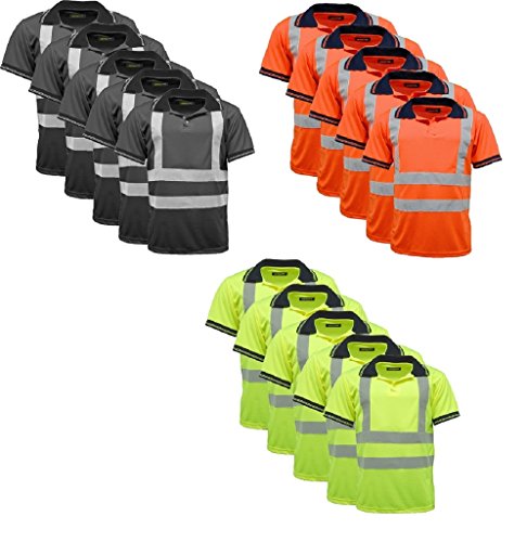 5 Pack Polo Shirts Hi Vis High Viz Visibility Short Sleeve Safety Work-wear Shirt Black
