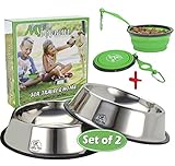 Lally Pet 32-Ounce Stainless Steel Dog Bowl with 7-Inch Silicone, Bottle Holder and Clip, Set of 2