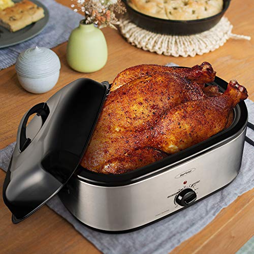 20 Quart Electric Roaster Oven, Turkey Roaster Electric Roaster Oven Buffet with Self-Basting Lid Removable Pan, Full-Range Temperature Control Cool-Touch Handles, Silver