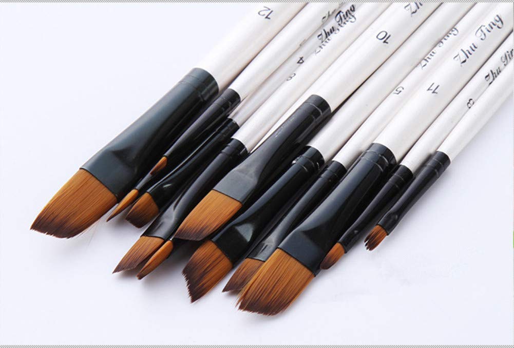Paint Brush Set Artist Painting Brushes for Art Painting for Watercolors,Acrylics,Inks,Gouache,Oil and Tempera (12pcs Pearl White Angled Paintbrush Set)