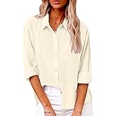 AKEFUN Womens Summer Linen Shirts Casual Button Down 2026 Long Sleeve Cotton Top Blouse Shirt with Pocket