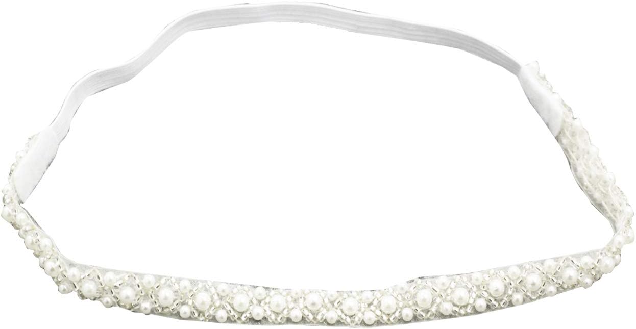 Baptism Headband for Baby Infant Toddler Girls White Christening Headband (1-2 Years old)