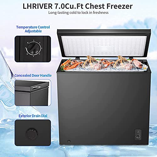 LHRIVER Chest Freezer, Quiet Compact Freezer with 7 Temperature Settings, Removable Basket, Free