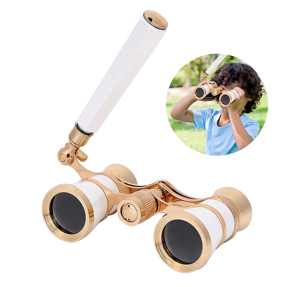143 Opera Glasses/Binoculars, 3 x 25 Theatre Glasses Mini Binoculars for Women Girls Children for Horse Racing in Theater Classic Gift for Lady (BAK-7 Prism) (White)