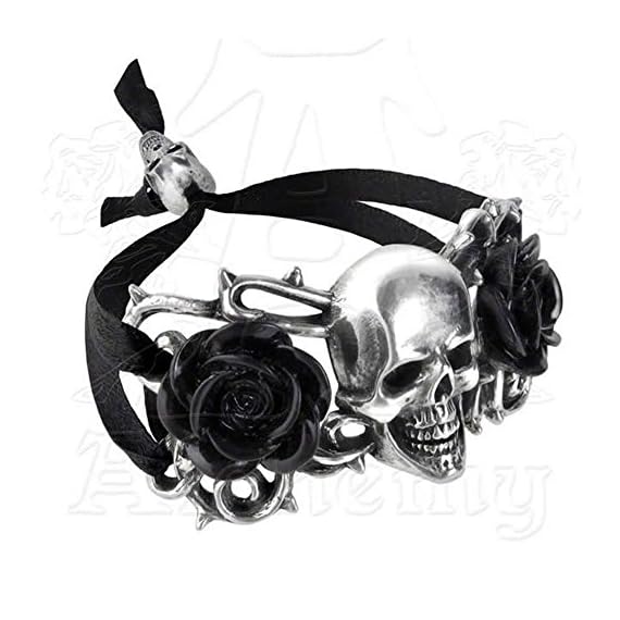 Alchemy-Gothic-Skull-and-Briar-Rose-Ribbon-Bracelet