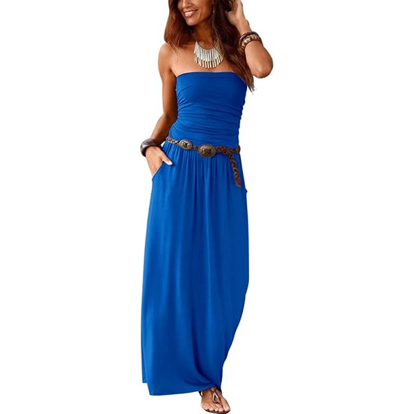 Amazon.com: Akklian Women's Strapless Bandeau Summer Dress Fashion Casual Long  Dress off Shoulder Boho Beach Maxi Dress with Pockets 2024 : Clothing,  Shoes & Jewelry