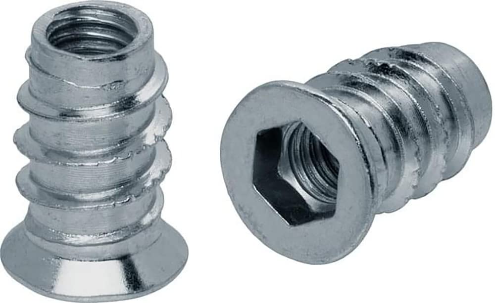 M8 x 24mm Wood Furniture Steel Countersunk Insert Nut With Hex Socket Conical Wood Thread and Collar B Type (Pack of 20) C08C/2