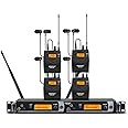 Wireless in-Ear Monitor System, Dual Channel IEM System with Metal Transmitter, Bodypack Receiver Monitor Earphones, 2*40 Adjustable Frequencies 262ft Operation for Bands, Studio (IEM2050 4Bodypacks)