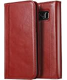 ProCase Galaxy S8 Genuine Leather Case, Vintage Wallet Folding Flip Case with Kickstand and Multiple Card Slots Magnetic Closure Protective Cover for Samsung Galaxy S8 -Red