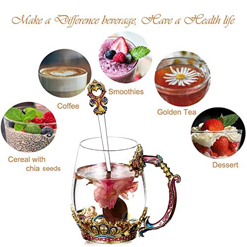 Glass Tea Cup, Lead Free Handmade Enamel Crown Clear Glass Coffee Mug