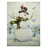 LED Lighted Vintage Inspired Snowman and Bird Friends Christmas Canvas Wall Art 15.75