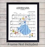 Cinderella Sheet Music - Wall Art Print - Ready to Frame (8X10) Photo - Perfect Gift For Baby Girl Room, Nursery, Disney World Fans - Disneyworld - Great For Home Decor