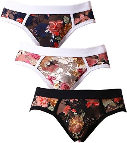 Yundobop Men's Briefs 3Pack Sexy Transparent Lace Low Rise Pouch Underwear XL