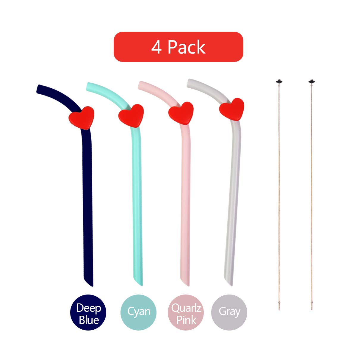 P&M Home Silicone Reusable Straws Collapsible Drinking Straws-Folding, Flexible,Portable Bendy Straws for Travel Home and Office,with Cleaning Brushes BPA Free, Eco Friendly (4 Pack with 1 Brushes)