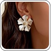 Aneneiceera Vintage Enamel Flower Stud Earrings White Floral Petal Earrings Acrylic Flower Earrings Minimalist Earrings Jewelry for Women