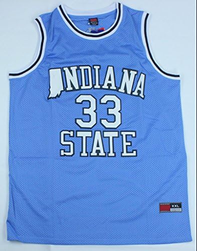 CRISGIORD Men's Indiana State Sycamores College Basketball NO.33 Larry Bird Hardwood Legends Jersey S Blue