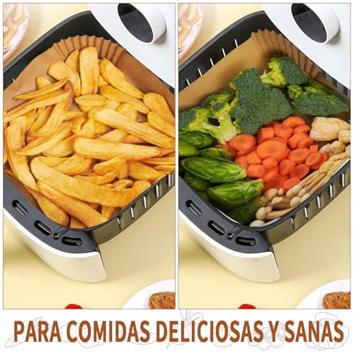 Papel para Freidora de Aire 120 Piezas,RUISTLI Papel Encerado para Alimentos Bandeja de Cuadrada,Encerado para Freidora de Aire 20/24cm Desechable,Adecuado para Microondas,Horno,Vapor