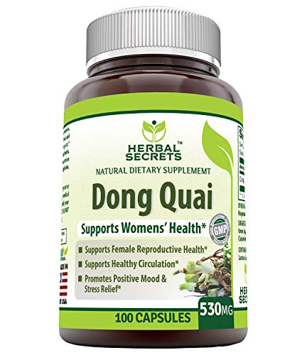 Herbal Secrets Dong Quai 530 Mg 100 Capsules (Non-GMO) - Support Female Reproductive Health, Healthy Circulation, Positive Mood & Stress Relief*